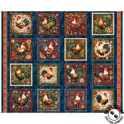 QT Fabrics Rule the Roost Rooster Picture Patches Panel Navy QT Fabrics Rule the Roost Rooster Picture Patches Panel Navy