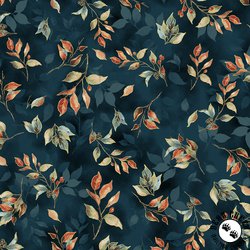 Hoffman Fabrics Blue Jay Song Teal Gold Branches