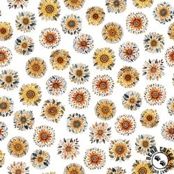 QT Fabrics Poultry in Motion Sunflowers White QT Fabrics Poultry in Motion Sunflowers White