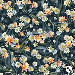 P&B Textiles Koi Pond Water Lilies Navy