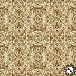 QT Fabrics Endless Blues 108 Inch Wide Backing Geo Medallion Tan