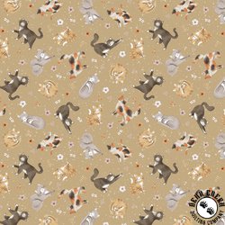 Windham Fabrics Petal and Purr Feline Friends Taupe Windham Fabrics Petal and Purr Feline Friends Taupe