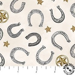Northcott Cowboy Blues Horseshoes Cream/Multi Northcott Cowboy Blues Horseshoes Cream/Multi