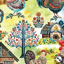 Benartex Farm Feathered Folk Farm Scenic Multi Benartex Farm Feathered Folk Farm Scenic Multi