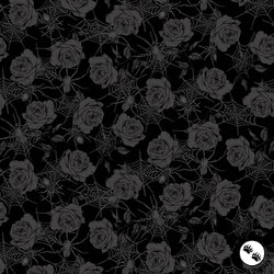 Studio E Fabrics Fear Factory Rose and Spider Toss Black Studio E Fabrics Fear Factory Rose and Spider Toss Black