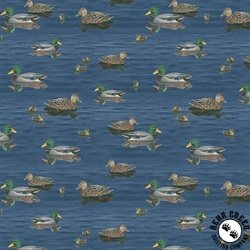 Clothworks Lake and Lodge Ducks Denim