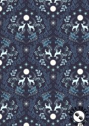 Lewis and Irene Fabrics A Winter's Moon Stag Midnight Blue with Pearl Lewis and Irene Fabrics A Winter's Moon Stag Midnight Blue with Pearl