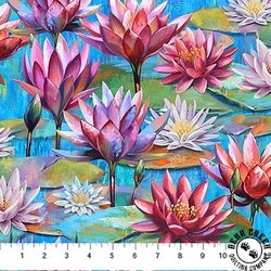 Northcott Lotus Flowers Blue/Multi