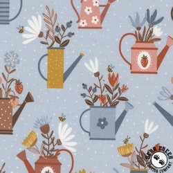 Moda Blossoms and Blooms Watering Cans Powder Blue Moda Blossoms and Blooms Watering Cans Powder Blue