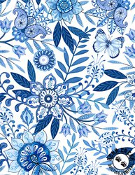 Wilmington Prints Blooming Blue Large Floral All Over White