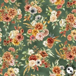 Hoffman Fabrics Harvest Bouquet Florals Sage