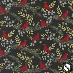 Moda Winter Friends Cardinals in the Tree Charcoal Black