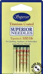 Superior Titanium-Coated Topstitch Needles #100/16 Superior Titanium-Coated Topstitch Needles #100/16