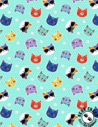 Wilmington Prints Fe-Line Frisky Cat Heads Teal Wilmington Prints Fe-Line Frisky Cat Heads Teal