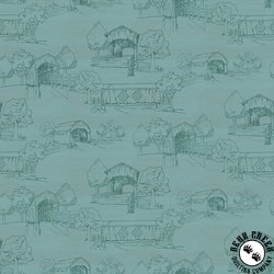 Riley Blake Designs Covered Bridges in Spring Toile Aqua Riley Blake Designs Covered Bridges in Spring Toile Aqua