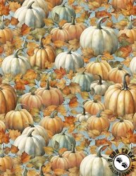 Wilmington Prints Glorious Fall Packed Pumpkins Blue Wilmington Prints Glorious Fall Packed Pumpkins Blue