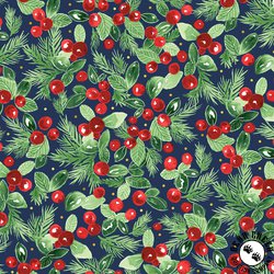 P&B Textiles Joyful Packed Berry Branches Dark Blue