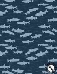 Wilmington Prints Gone Fishing Fish Silhouettes Blue/Gray