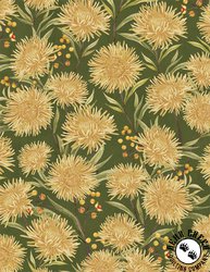 Wilmington Prints Chickadee Charm Chrysanthemum All Over Green