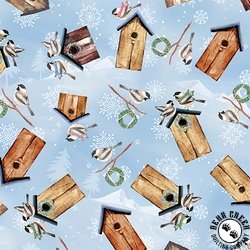 Benartex Woodland Wonderland Birdhouses Light Blue