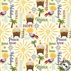 Blank Quilting Away in a Manger Nativity Words Ivory