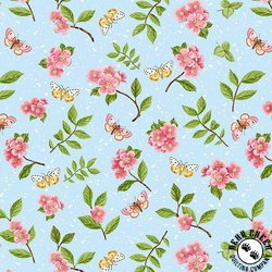Henry Glass Enchanted Forest Butterflies and Flowers Light Blue Henry Glass Enchanted Forest Butterflies and Flowers Light Blue