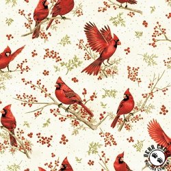 Hoffman Fabrics Berries and Birch Tossed Cardinals Natural/Gold Hoffman Fabrics Berries and Birch Tossed Cardinals Natural/Gold