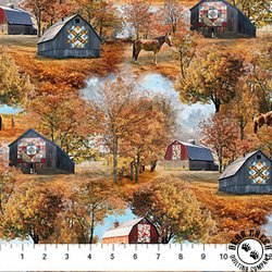 Northcott Barn Quilts Barn Scenic Rust/Multi