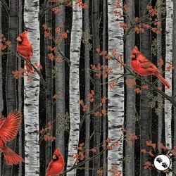 Hoffman Fabrics Berries and Birch Cardinals and Birch Black/Gold