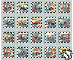QT Fabrics Turbo Tykes Animals in Racecars Picture Panel Gray QT Fabrics Turbo Tykes Animals in Racecars Picture Panel Gray