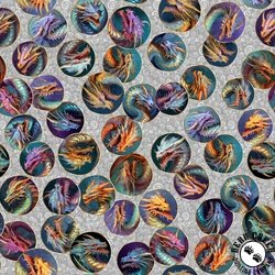 QT Fabrics Dragon's Song Dragon Heads Gray