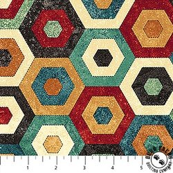 Northcott Stonehenge Stitchin Hexie Quilt Beige/Multi