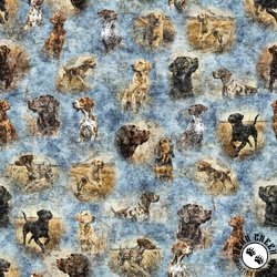 QT Fabrics Forest, Field and Stream Hunting Dogs Blue QT Fabrics Forest, Field and Stream Hunting Dogs Blue