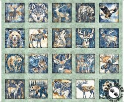 QT Fabrics Mountain Splendor Lodge Animal Picture Patches Panel Sage QT Fabrics Mountain Splendor Lodge Animal Picture Patches Panel Sage
