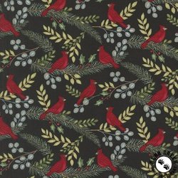 Moda Winter Friends Cardinals in the Tree Charcoal Black