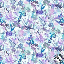 P&B Textiles Whispering Gardens 108 Inch Wide Backing Fabric Watercolor Floral Blue/Violet