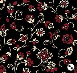QT Fabrics Oxford Archival Flower with Dotted Scroll Black QT Fabrics Oxford Archival Flower with Dotted Scroll Black