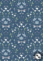 Lewis and Irene Fabrics The Water Gardens Graceful Reflections Navy Blue