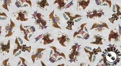 QT Fabrics American Tapestry Tossed Eagles Gray