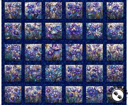 QT Fabrics Mosaic Blooms Stained Glass Floral Picture Panel Navy QT Fabrics Mosaic Blooms Stained Glass Floral Picture Panel Navy