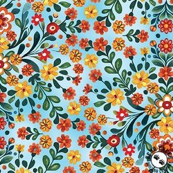 Benartex Farm Feathered Folk Folklore Garden Sky Blue Benartex Farm Feathered Folk Folklore Garden Sky Blue