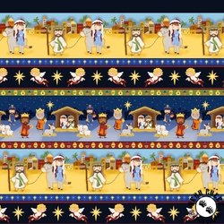 Blank Quilting Away in a Manger Nativity Stripe Blue Blank Quilting Away in a Manger Nativity Stripe Blue