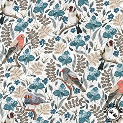 Robert Kaufman Fabrics Feathers and Flora Birds White