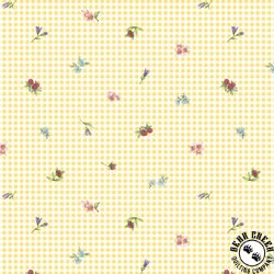 P&B Textiles Bunnies and Blooms Tossed Floral on Gingham Yellow
