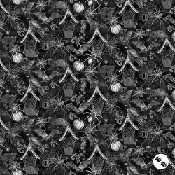 Studio E Fabrics Fear Factory Haunted House and Motif Allover Black Studio E Fabrics Fear Factory Haunted House and Motif Allover Black