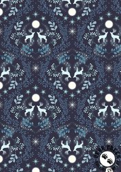 Lewis and Irene Fabrics A Winter's Moon Stag Midnight Blue with Pearl Lewis and Irene Fabrics A Winter's Moon Stag Midnight Blue with Pearl