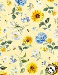 Wilmington Prints Bees and Blooms Large Floral Toss Yellow
