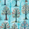 Benartex Farm Feathered Folk Folklore Forest Sky Blue