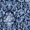 Blank Quilting English Blue and White Flowers in Vases with Scrolls Navy