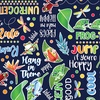 Benartex Rainforest Glow Frog-tastic Words Navy